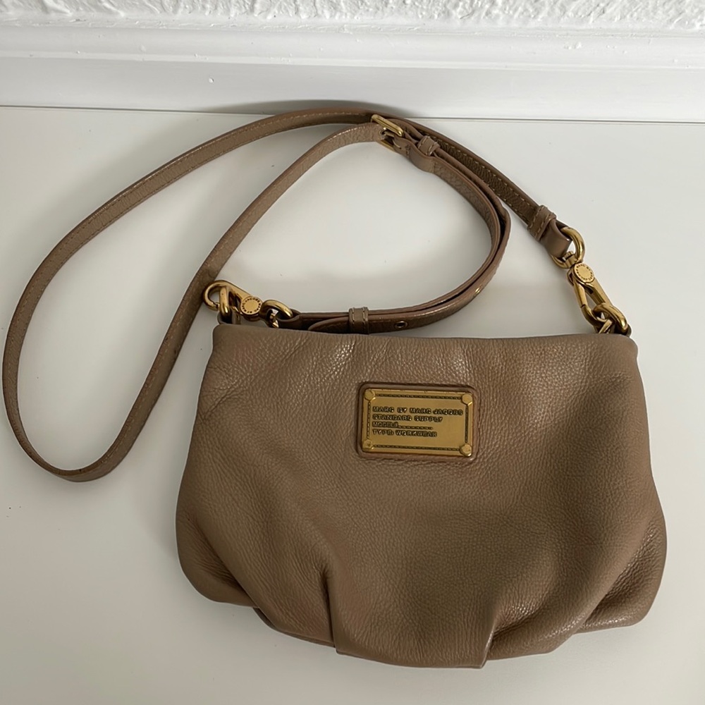 Marc Jacobs Taupe Leather Crossbody Bag with Gold Hardware